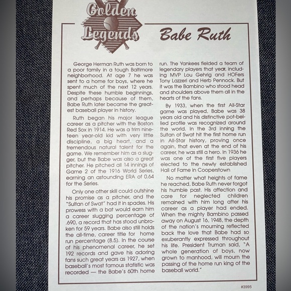 ⚾️Golden Legends Babe Ruth Plaque - Picture 5 of 8